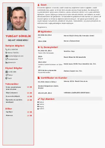 İnşaat Mühendisi Cv Örnekleri cv indir